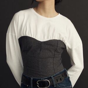 Anthropologie Twofer Long-Sleeve Corset Houndstooth Top by Maeve Size Small